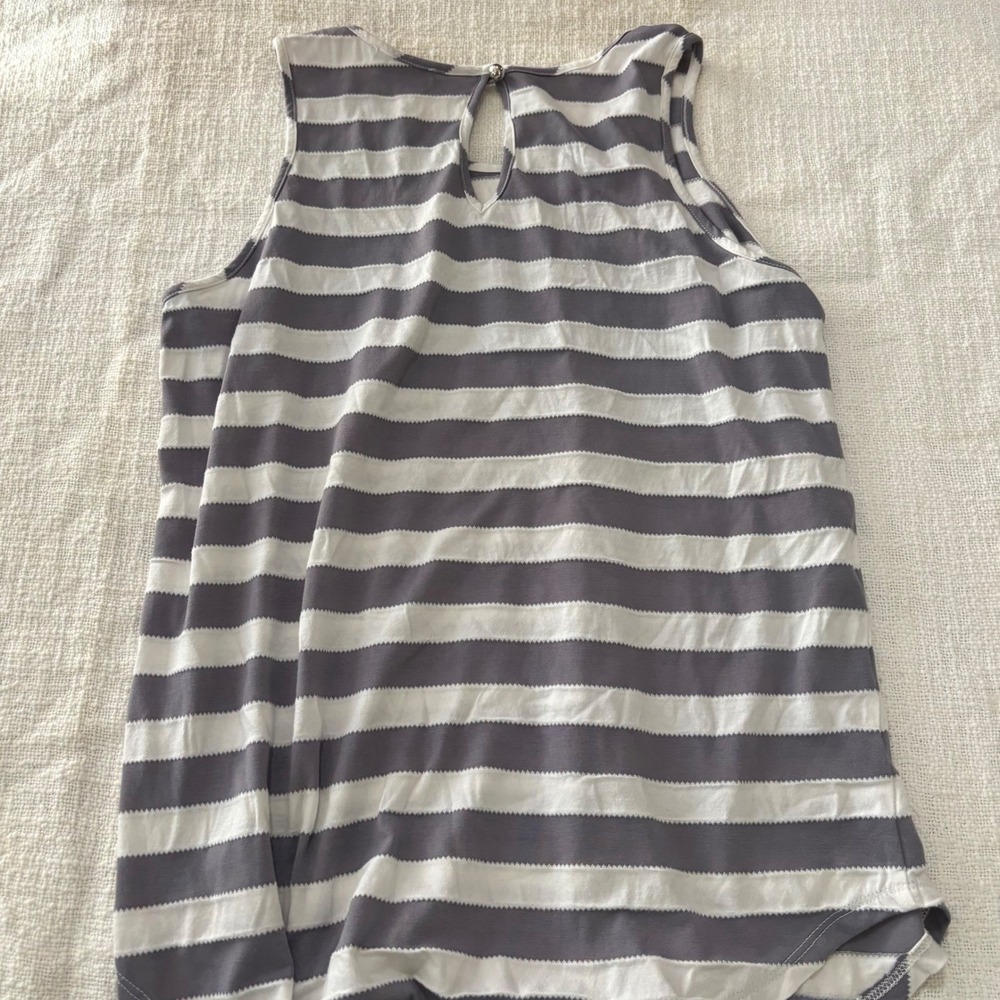 Paper Moon Womens Grey White Striped Sleeveless Tank Top Keyhole Back Pocket S